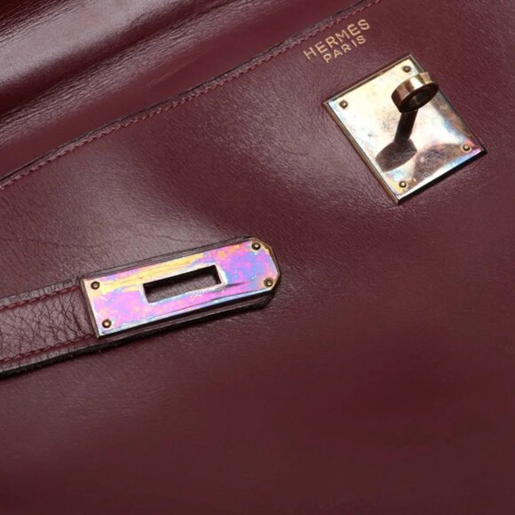 Hermes Kelly 35 Le Tournay Leather Handbag Rouge H - Picture 13 of 14